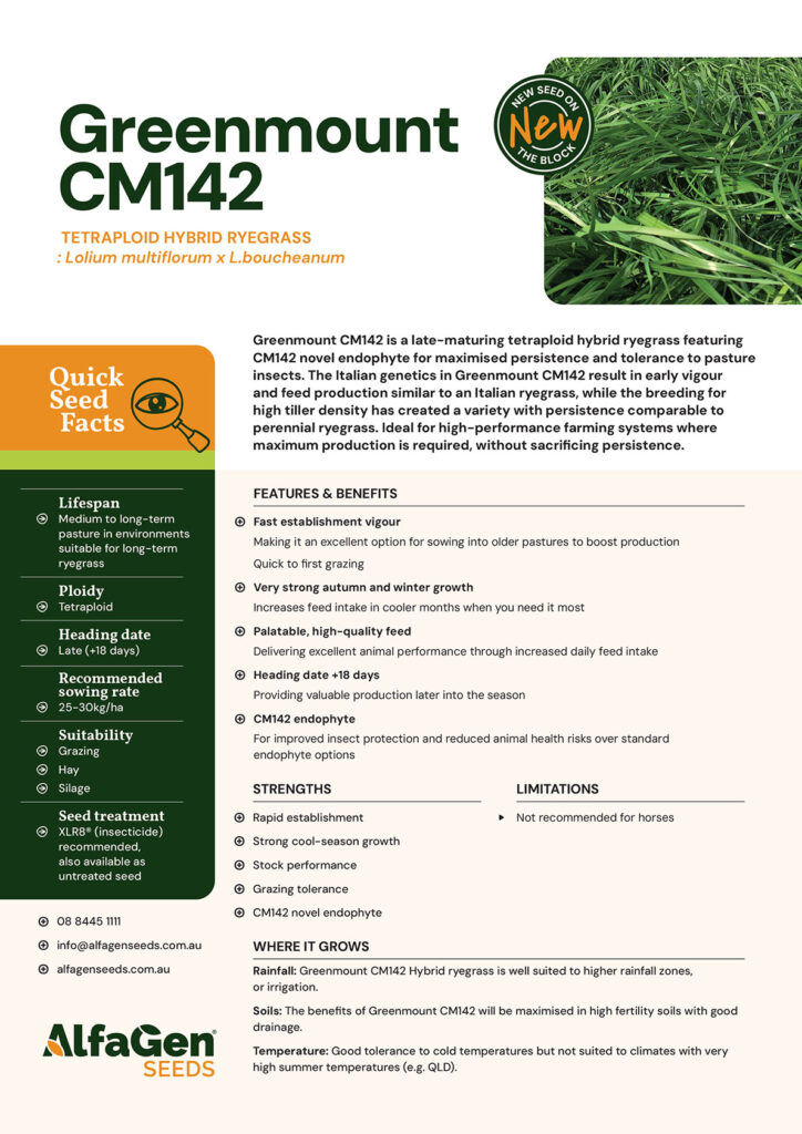 Greenmount hybrid ryegrass tech sheet